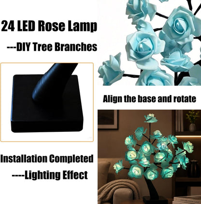 24 LED Orange Rose Tree Light, Artificial Bonsai Flower Table Lamp, USB Battery Powered Romantic Night Light for Bedroom Living Room Party Wedding, Valentine's Day Mother's Day for Her