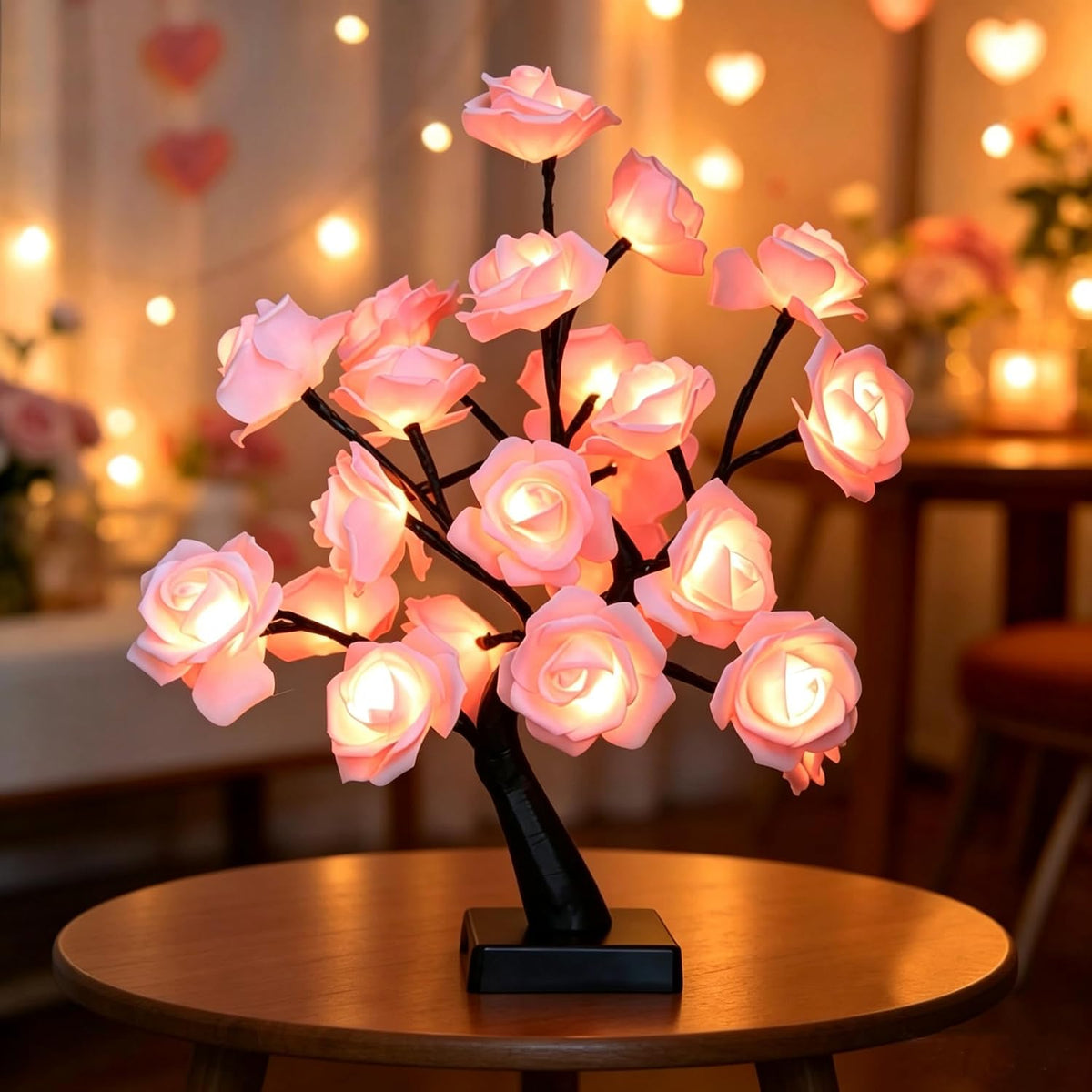 24 LED Orange Rose Tree Light, Artificial Bonsai Flower Table Lamp, USB Battery Powered Romantic Night Light for Bedroom Living Room Party Wedding, Valentine's Day Mother's Day for Her