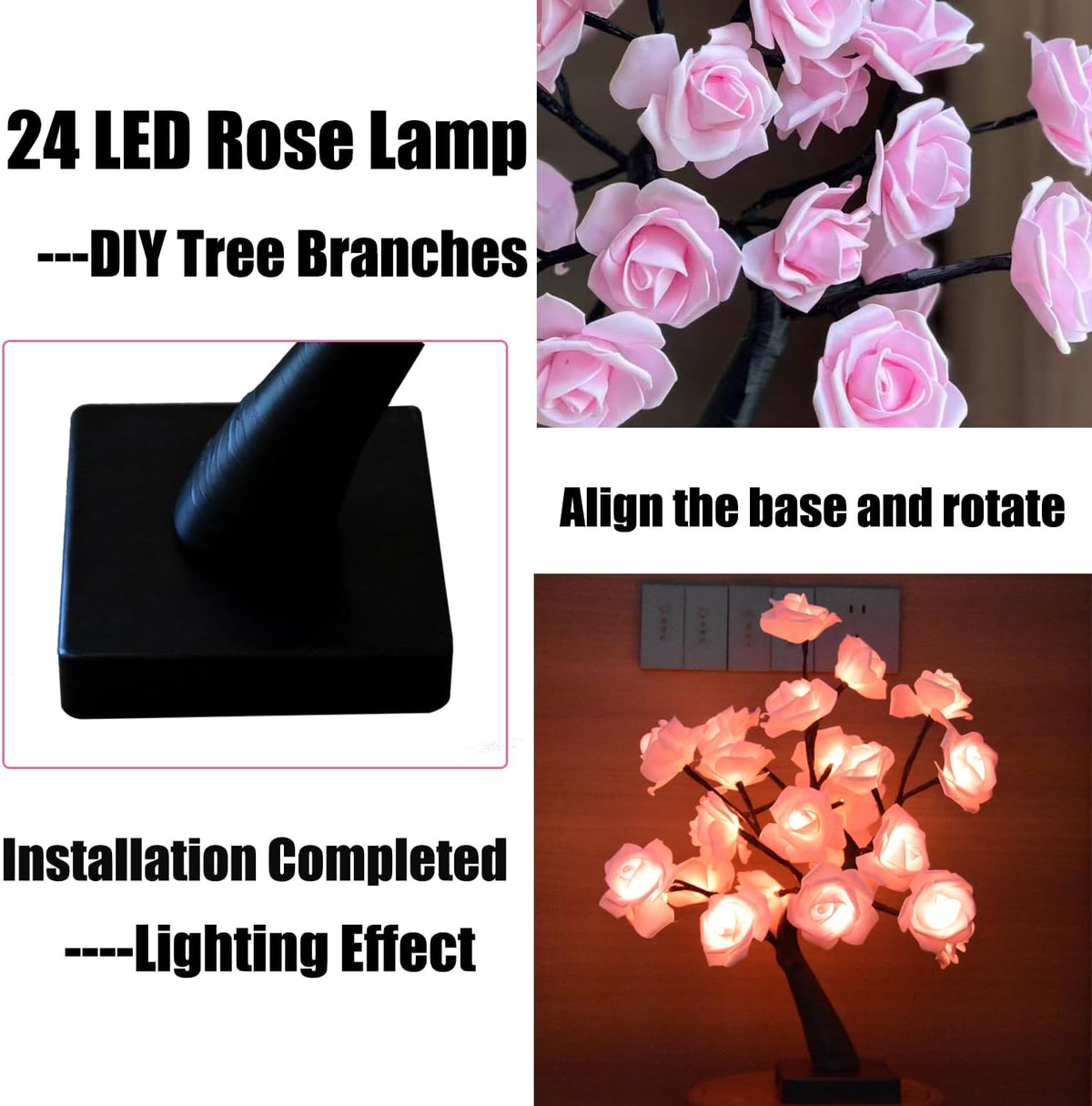 24 LED Orange Rose Tree Light, Artificial Bonsai Flower Table Lamp, USB Battery Powered Romantic Night Light for Bedroom Living Room Party Wedding, Valentine's Day Mother's Day for Her