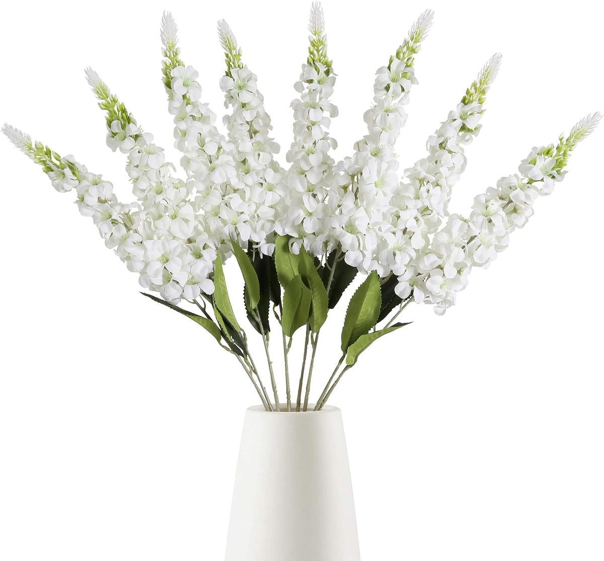 8PCS White Snapdragon Artificial Flowers Delphinium Artificial Silk Flowers Long Stem Hyacinth Fake Flowers for Wedding Home Outdoor Party Floral Arrangement Centerpiece Table Decoration (White)