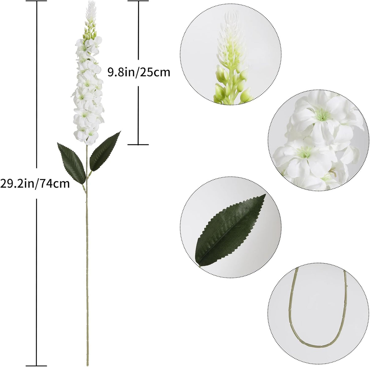 8PCS White Snapdragon Artificial Flowers Delphinium Artificial Silk Flowers Long Stem Hyacinth Fake Flowers for Wedding Home Outdoor Party Floral Arrangement Centerpiece Table Decoration (White)