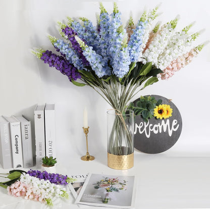 8PCS White Snapdragon Artificial Flowers Delphinium Artificial Silk Flowers Long Stem Hyacinth Fake Flowers for Wedding Home Outdoor Party Floral Arrangement Centerpiece Table Decoration (White)