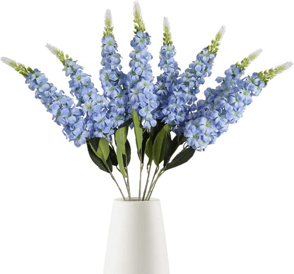 8PCS White Snapdragon Artificial Flowers Delphinium Artificial Silk Flowers Long Stem Hyacinth Fake Flowers for Wedding Home Outdoor Party Floral Arrangement Centerpiece Table Decoration (White)