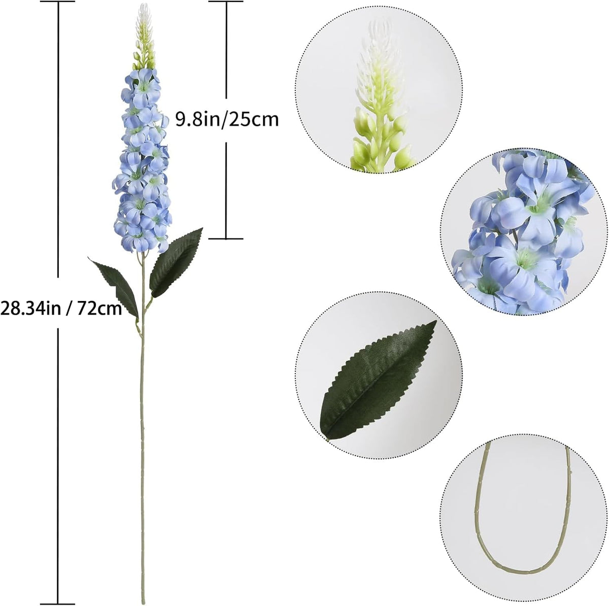 8PCS White Snapdragon Artificial Flowers Delphinium Artificial Silk Flowers Long Stem Hyacinth Fake Flowers for Wedding Home Outdoor Party Floral Arrangement Centerpiece Table Decoration (White)