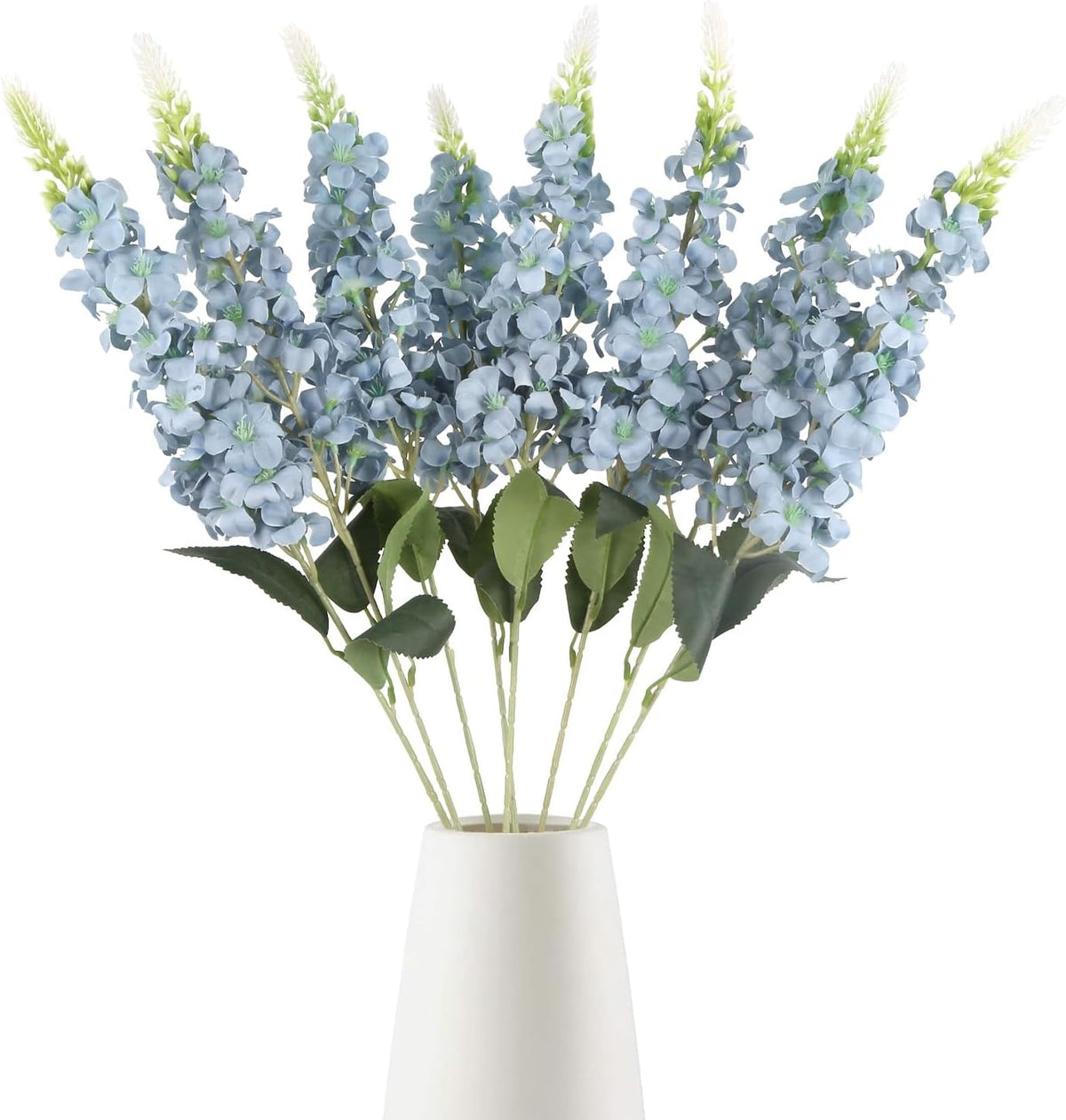 8PCS White Snapdragon Artificial Flowers Delphinium Artificial Silk Flowers Long Stem Hyacinth Fake Flowers for Wedding Home Outdoor Party Floral Arrangement Centerpiece Table Decoration (White)