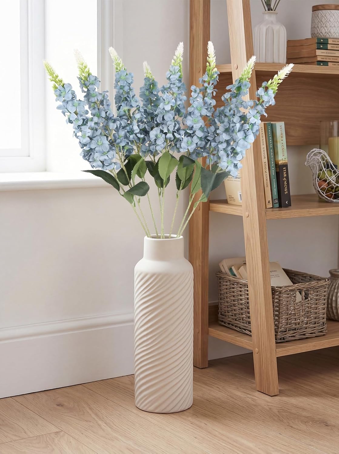 8PCS White Snapdragon Artificial Flowers Delphinium Artificial Silk Flowers Long Stem Hyacinth Fake Flowers for Wedding Home Outdoor Party Floral Arrangement Centerpiece Table Decoration (White)