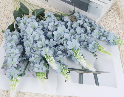 8PCS White Snapdragon Artificial Flowers Delphinium Artificial Silk Flowers Long Stem Hyacinth Fake Flowers for Wedding Home Outdoor Party Floral Arrangement Centerpiece Table Decoration (White)