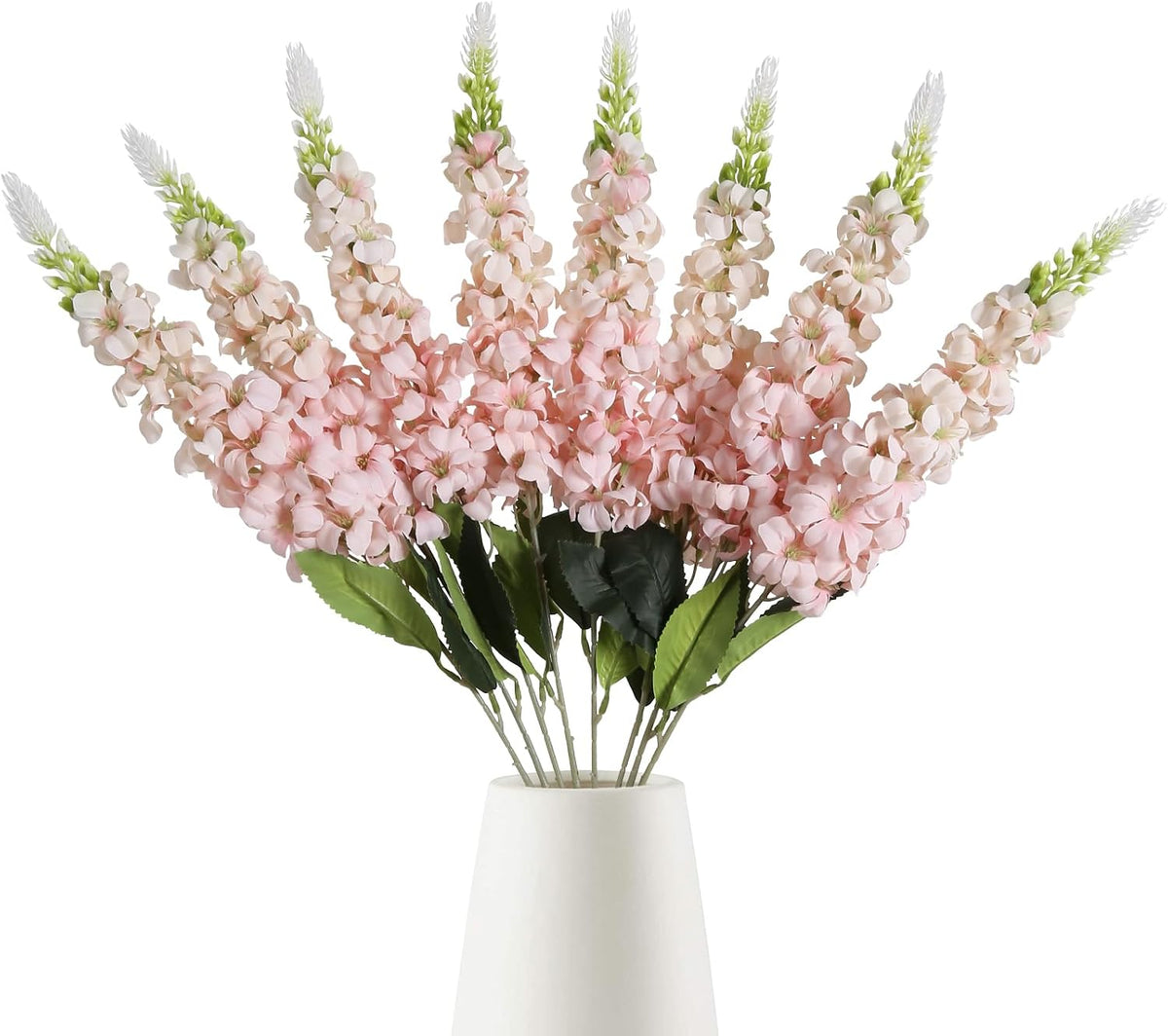 8PCS White Snapdragon Artificial Flowers Delphinium Artificial Silk Flowers Long Stem Hyacinth Fake Flowers for Wedding Home Outdoor Party Floral Arrangement Centerpiece Table Decoration (White)