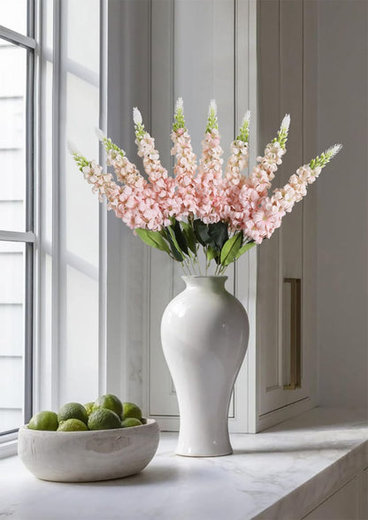 8PCS White Snapdragon Artificial Flowers Delphinium Artificial Silk Flowers Long Stem Hyacinth Fake Flowers for Wedding Home Outdoor Party Floral Arrangement Centerpiece Table Decoration (White)