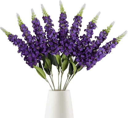 8PCS White Snapdragon Artificial Flowers Delphinium Artificial Silk Flowers Long Stem Hyacinth Fake Flowers for Wedding Home Outdoor Party Floral Arrangement Centerpiece Table Decoration (White)
