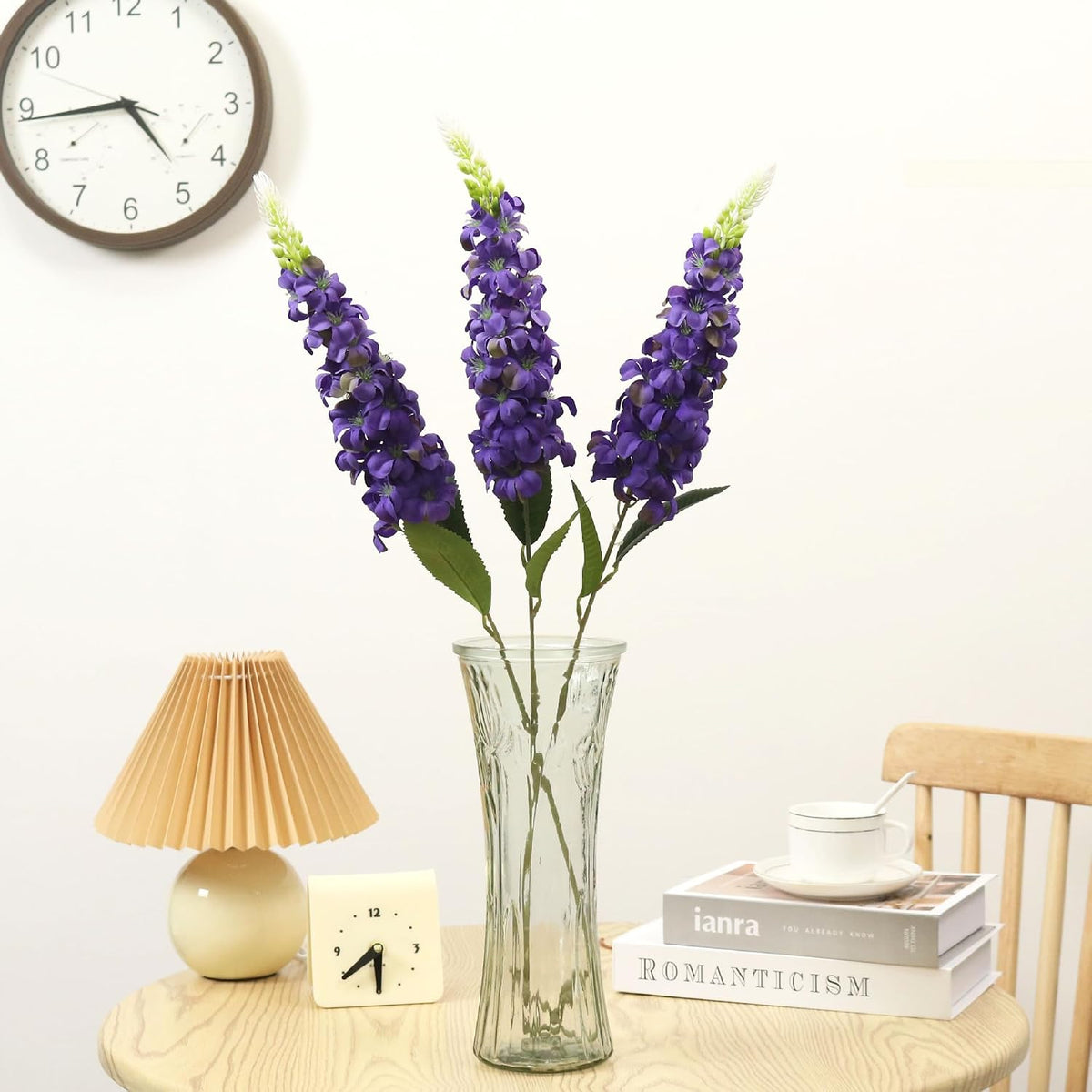 8PCS White Snapdragon Artificial Flowers Delphinium Artificial Silk Flowers Long Stem Hyacinth Fake Flowers for Wedding Home Outdoor Party Floral Arrangement Centerpiece Table Decoration (White)