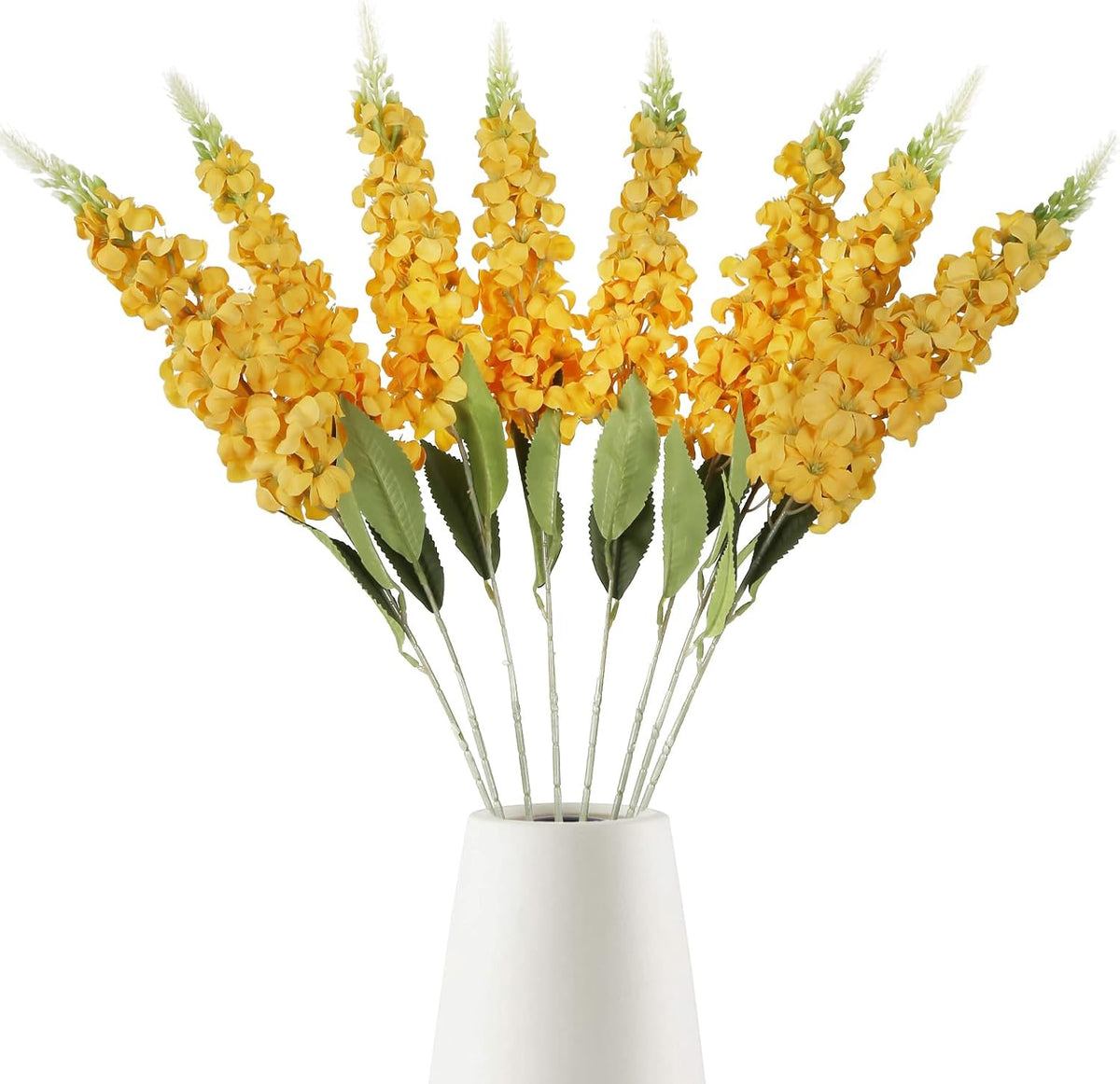 8PCS White Snapdragon Artificial Flowers Delphinium Artificial Silk Flowers Long Stem Hyacinth Fake Flowers for Wedding Home Outdoor Party Floral Arrangement Centerpiece Table Decoration (White)
