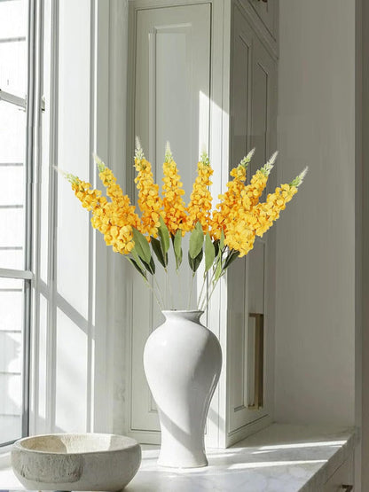 8PCS White Snapdragon Artificial Flowers Delphinium Artificial Silk Flowers Long Stem Hyacinth Fake Flowers for Wedding Home Outdoor Party Floral Arrangement Centerpiece Table Decoration (White)