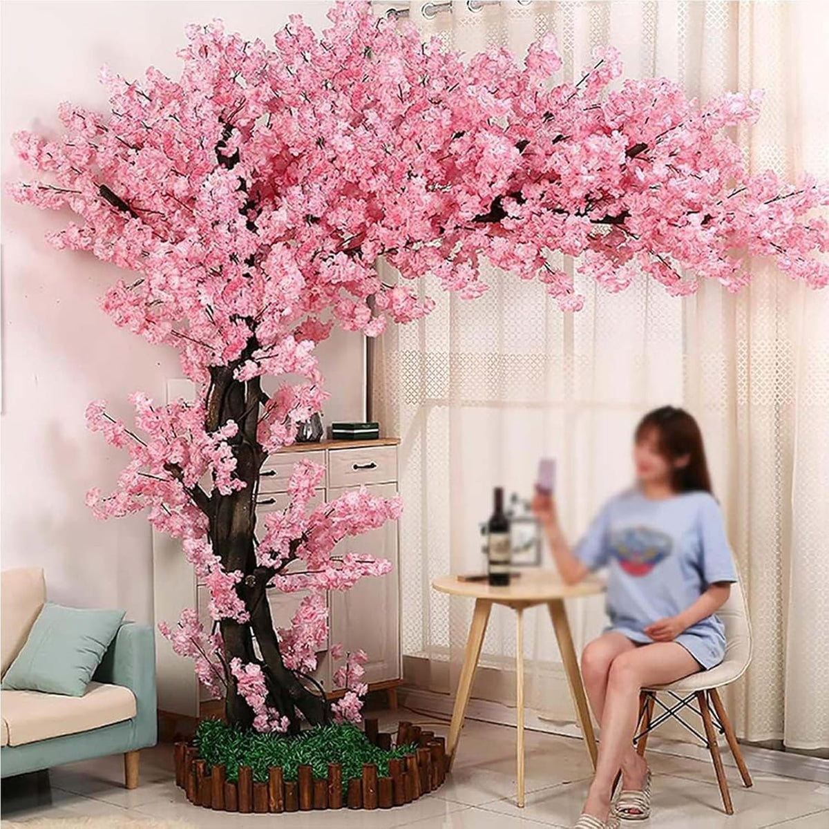 Japanese Artificial Cherry Tree Artificial Cherry Blossom Trees Fake Cherry Blossom Tree Indoor Outdoor Home Office Party Wedding,5.9x4.9ft