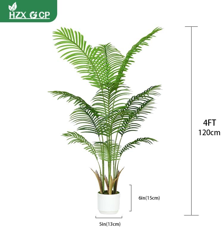 4FT Artificial Palm Tree Indoor with White Pot, Realistic Leaves, 9 Trunks Adjustable Branches, Tall Faux Fake Palm Plant, Ideal for Living Room Bedroom Office Home Interior Aesthetic Decor