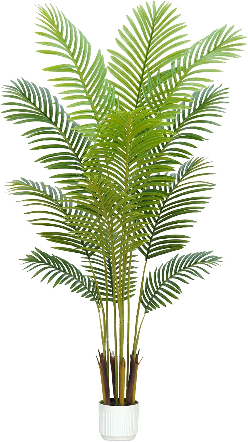 4FT Artificial Palm Tree Indoor with White Pot, Realistic Leaves, 9 Trunks Adjustable Branches, Tall Faux Fake Palm Plant, Ideal for Living Room Bedroom Office Home Interior Aesthetic Decor
