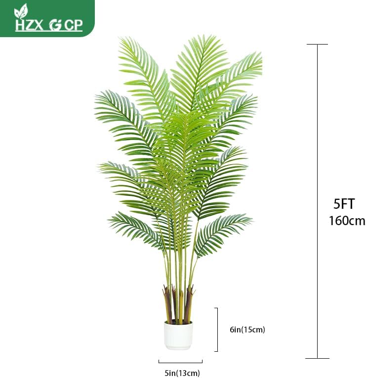 4FT Artificial Palm Tree Indoor with White Pot, Realistic Leaves, 9 Trunks Adjustable Branches, Tall Faux Fake Palm Plant, Ideal for Living Room Bedroom Office Home Interior Aesthetic Decor