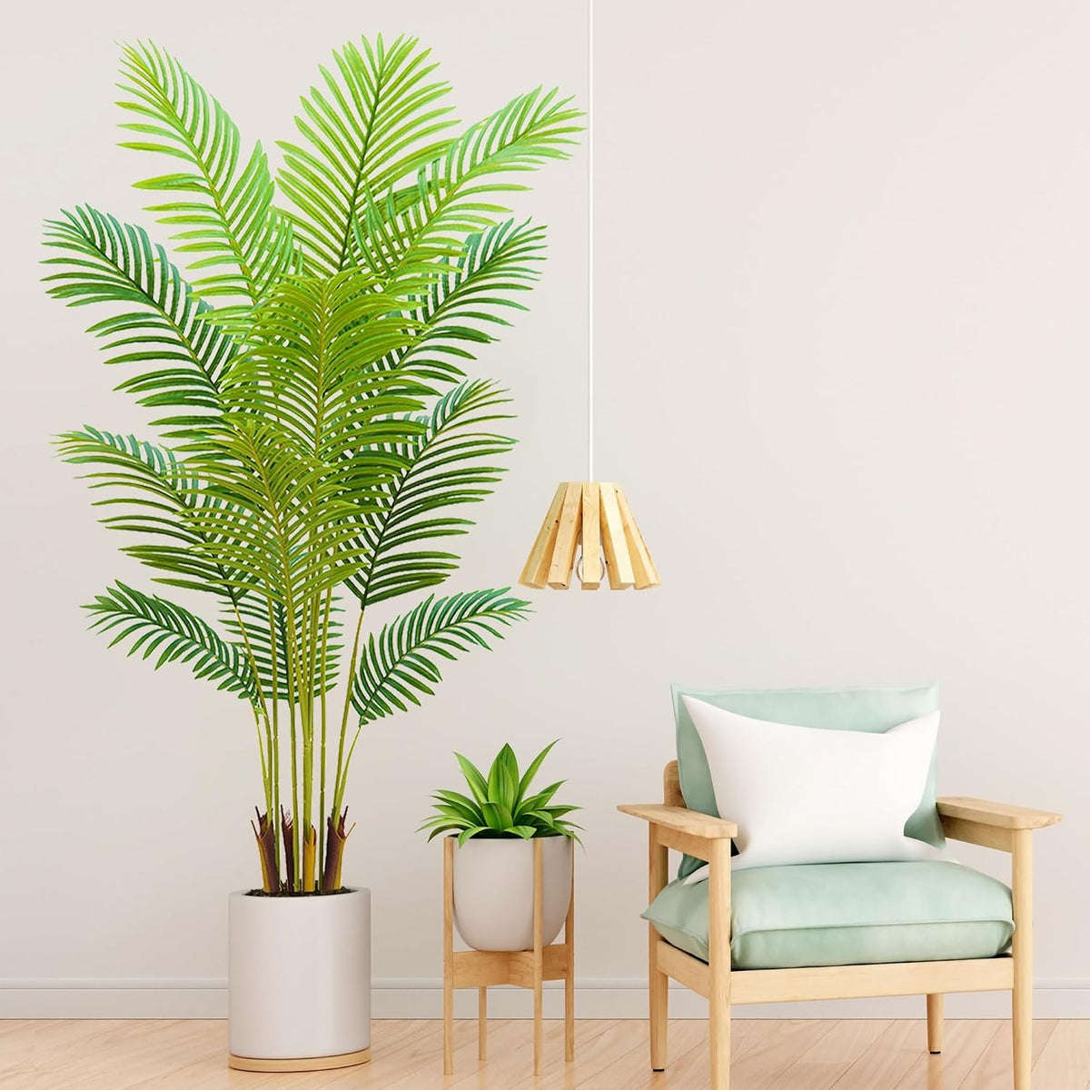 4FT Artificial Palm Tree Indoor with White Pot, Realistic Leaves, 9 Trunks Adjustable Branches, Tall Faux Fake Palm Plant, Ideal for Living Room Bedroom Office Home Interior Aesthetic Decor