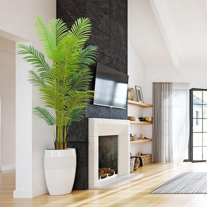 4FT Artificial Palm Tree Indoor with White Pot, Realistic Leaves, 9 Trunks Adjustable Branches, Tall Faux Fake Palm Plant, Ideal for Living Room Bedroom Office Home Interior Aesthetic Decor