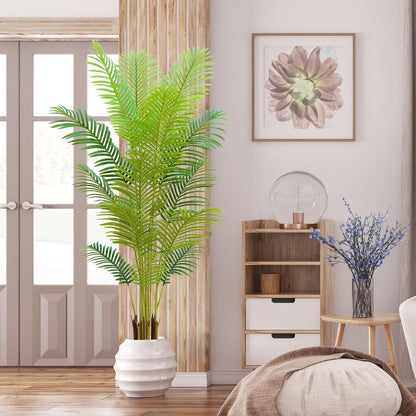 4FT Artificial Palm Tree Indoor with White Pot, Realistic Leaves, 9 Trunks Adjustable Branches, Tall Faux Fake Palm Plant, Ideal for Living Room Bedroom Office Home Interior Aesthetic Decor