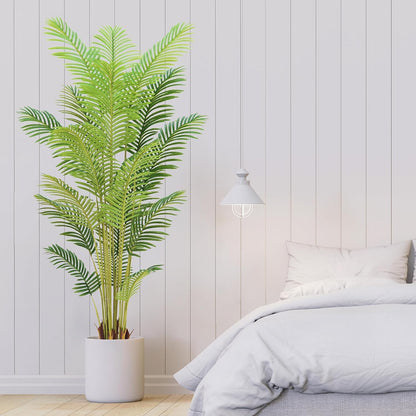 4FT Artificial Palm Tree Indoor with White Pot, Realistic Leaves, 9 Trunks Adjustable Branches, Tall Faux Fake Palm Plant, Ideal for Living Room Bedroom Office Home Interior Aesthetic Decor