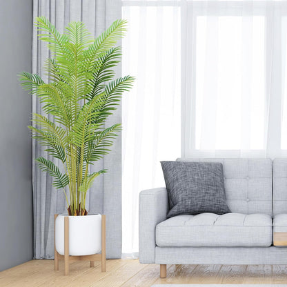 4FT Artificial Palm Tree Indoor with White Pot, Realistic Leaves, 9 Trunks Adjustable Branches, Tall Faux Fake Palm Plant, Ideal for Living Room Bedroom Office Home Interior Aesthetic Decor