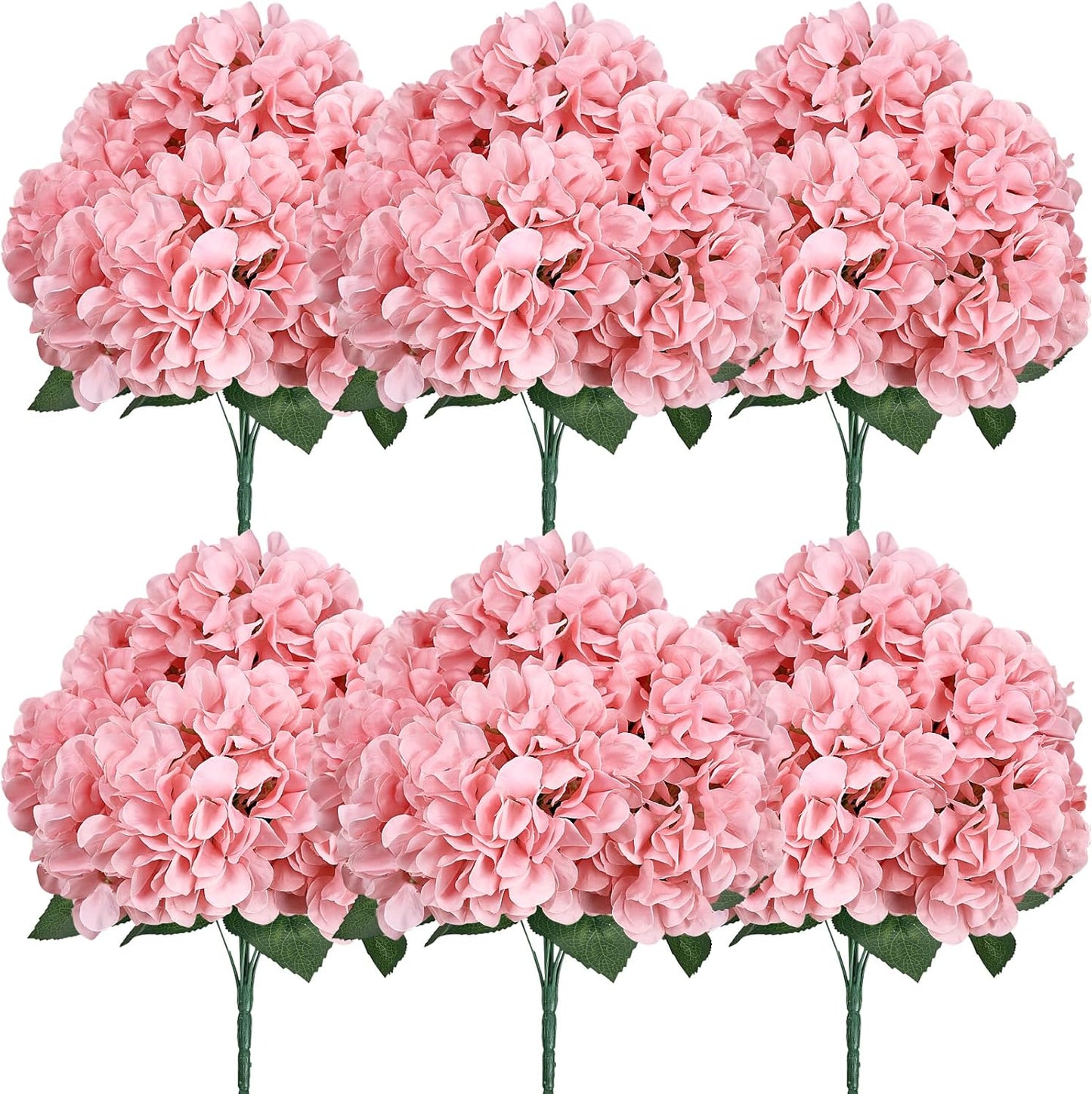 Dusty Blue Hydrangea Artificial Flowers Bulk - 6 PCS Large 54 Heads | Faux Silk Hydrangeas Bouquets for Wedding Events Party Table Centerpieces Decorations