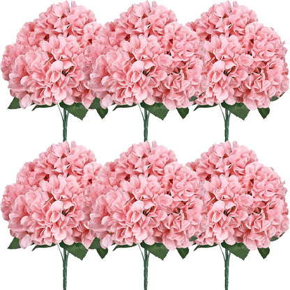 Dusty Blue Hydrangea Artificial Flowers Bulk - 6 PCS Large 54 Heads | Faux Silk Hydrangeas Bouquets for Wedding Events Party Table Centerpieces Decorations
