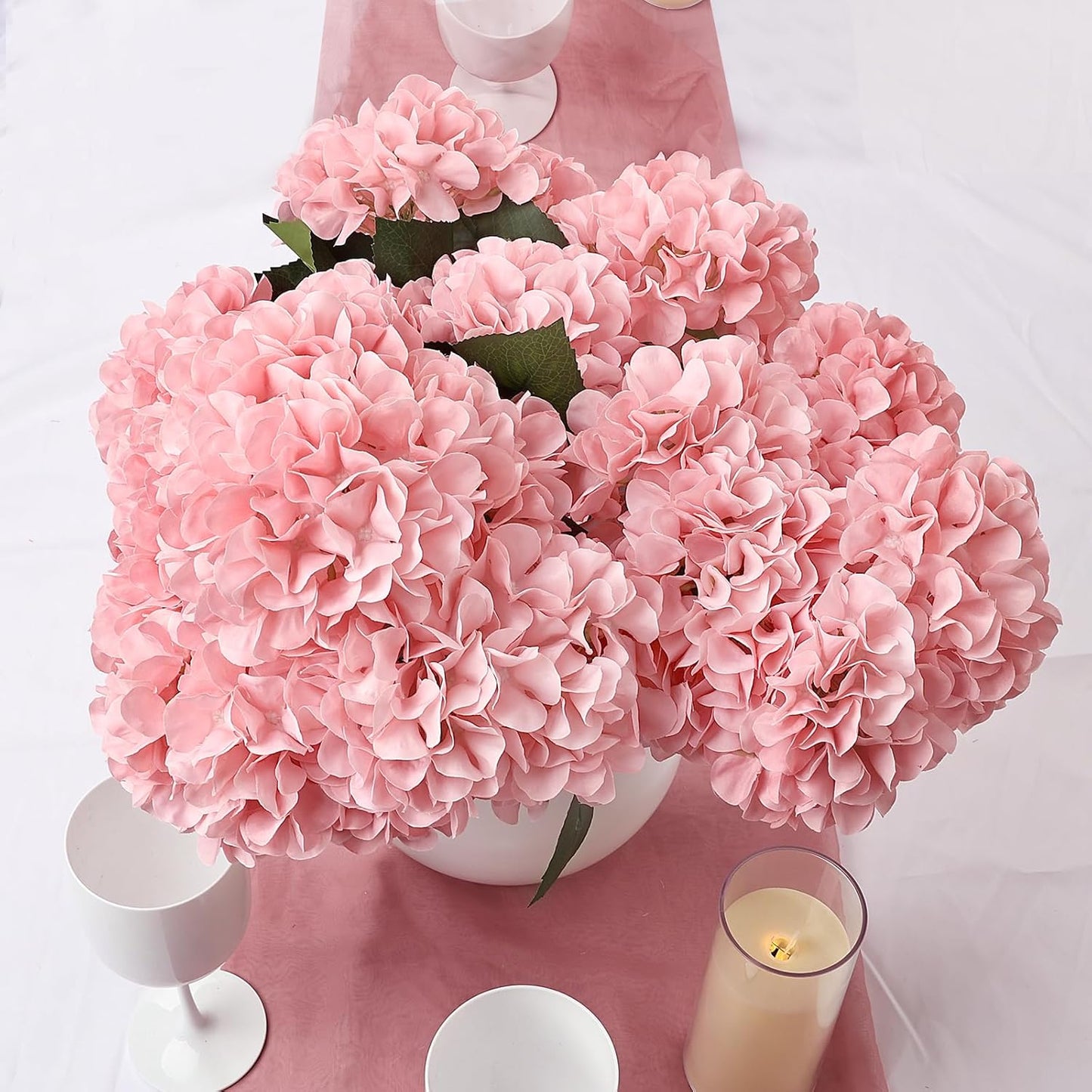 Dusty Blue Hydrangea Artificial Flowers Bulk - 6 PCS Large 54 Heads | Faux Silk Hydrangeas Bouquets for Wedding Events Party Table Centerpieces Decorations