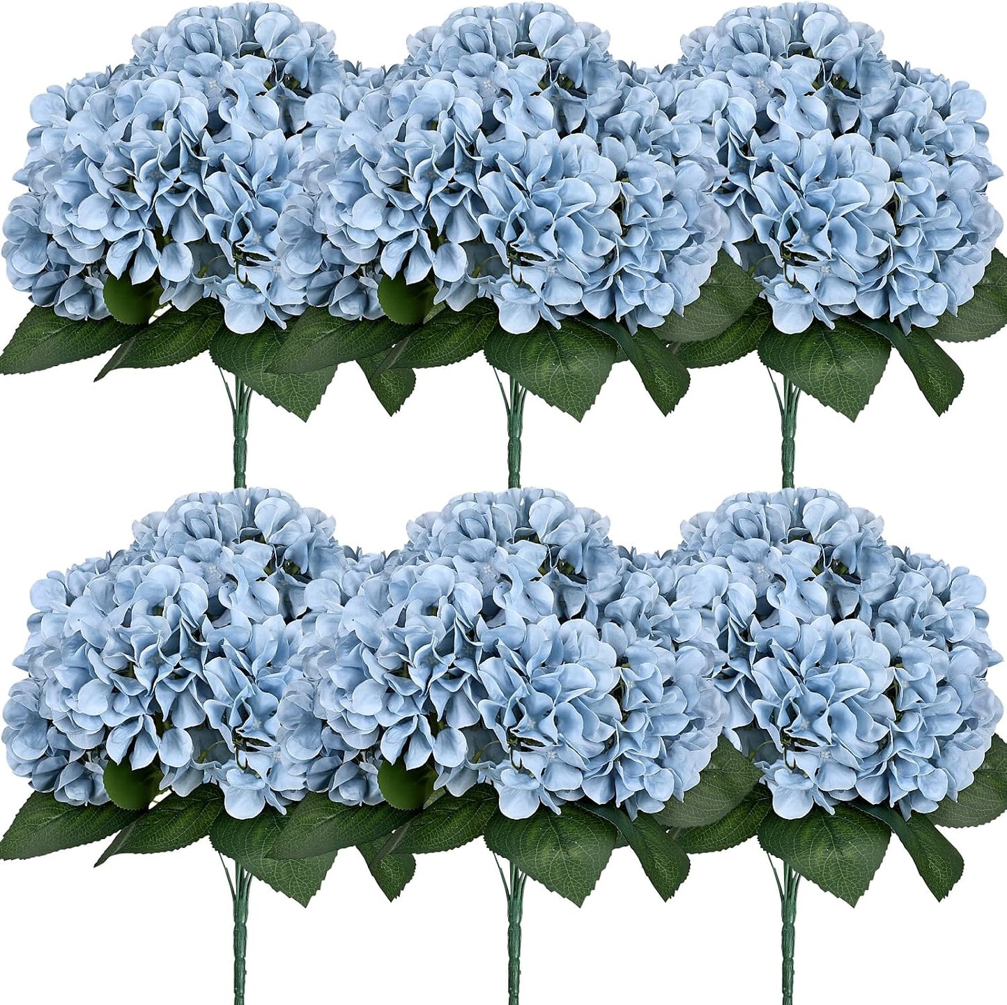 Dusty Blue Hydrangea Artificial Flowers Bulk - 6 PCS Large 54 Heads | Faux Silk Hydrangeas Bouquets for Wedding Events Party Table Centerpieces Decorations