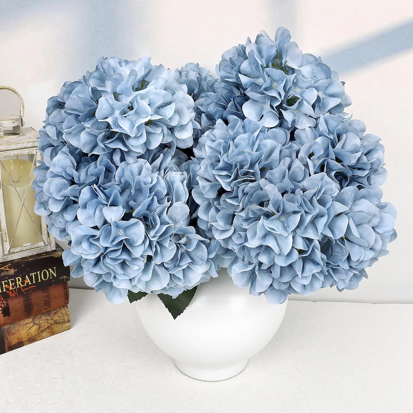 Dusty Blue Hydrangea Artificial Flowers Bulk - 6 PCS Large 54 Heads | Faux Silk Hydrangeas Bouquets for Wedding Events Party Table Centerpieces Decorations