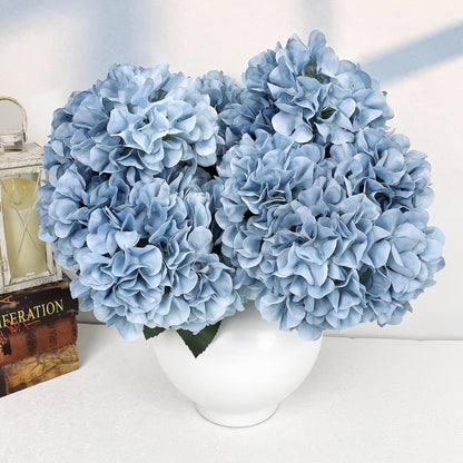 Dusty Blue Hydrangea Artificial Flowers Bulk - 6 PCS Large 54 Heads | Faux Silk Hydrangeas Bouquets for Wedding Events Party Table Centerpieces Decorations