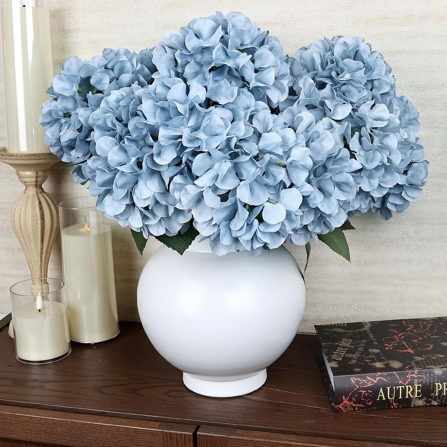 Dusty Blue Hydrangea Artificial Flowers Bulk - 6 PCS Large 54 Heads | Faux Silk Hydrangeas Bouquets for Wedding Events Party Table Centerpieces Decorations