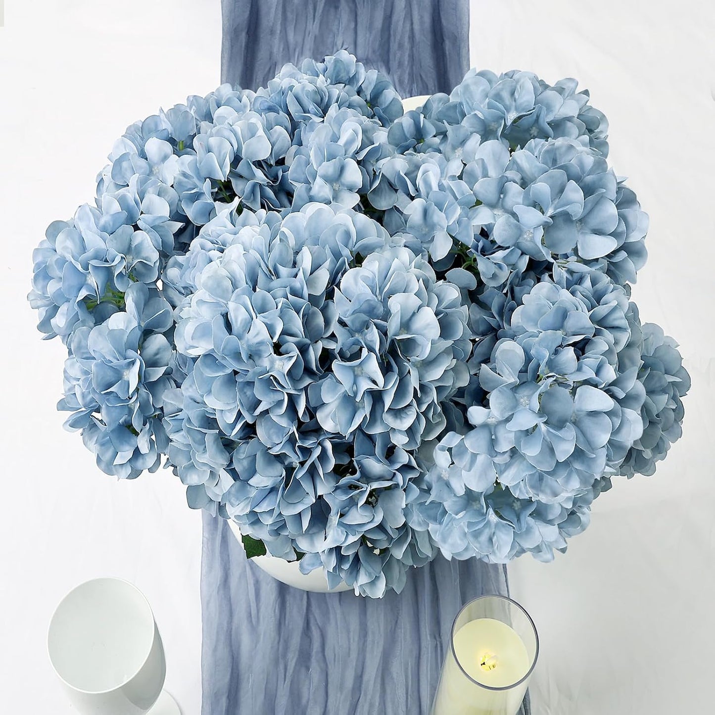 Dusty Blue Hydrangea Artificial Flowers Bulk - 6 PCS Large 54 Heads | Faux Silk Hydrangeas Bouquets for Wedding Events Party Table Centerpieces Decorations