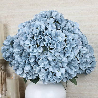 Dusty Blue Hydrangea Artificial Flowers Bulk - 6 PCS Large 54 Heads | Faux Silk Hydrangeas Bouquets for Wedding Events Party Table Centerpieces Decorations