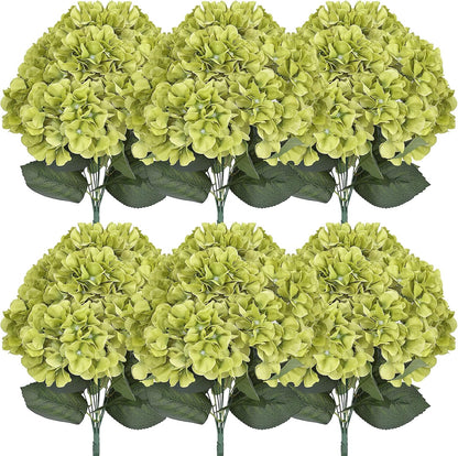 Dusty Blue Hydrangea Artificial Flowers Bulk - 6 PCS Large 54 Heads | Faux Silk Hydrangeas Bouquets for Wedding Events Party Table Centerpieces Decorations