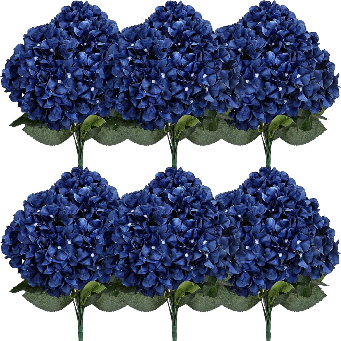Dusty Blue Hydrangea Artificial Flowers Bulk - 6 PCS Large 54 Heads | Faux Silk Hydrangeas Bouquets for Wedding Events Party Table Centerpieces Decorations