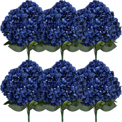 Dusty Blue Hydrangea Artificial Flowers Bulk - 6 PCS Large 54 Heads | Faux Silk Hydrangeas Bouquets for Wedding Events Party Table Centerpieces Decorations