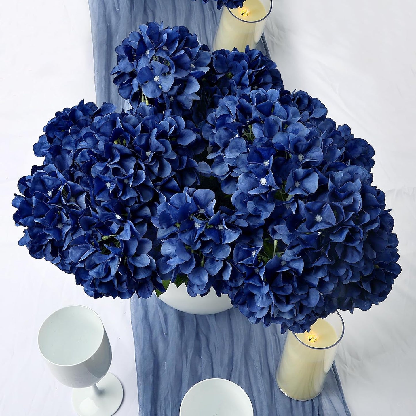 Dusty Blue Hydrangea Artificial Flowers Bulk - 6 PCS Large 54 Heads | Faux Silk Hydrangeas Bouquets for Wedding Events Party Table Centerpieces Decorations