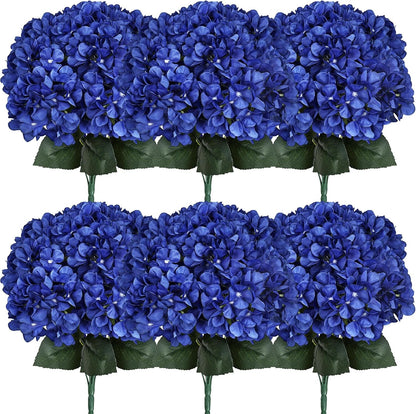 Dusty Blue Hydrangea Artificial Flowers Bulk - 6 PCS Large 54 Heads | Faux Silk Hydrangeas Bouquets for Wedding Events Party Table Centerpieces Decorations