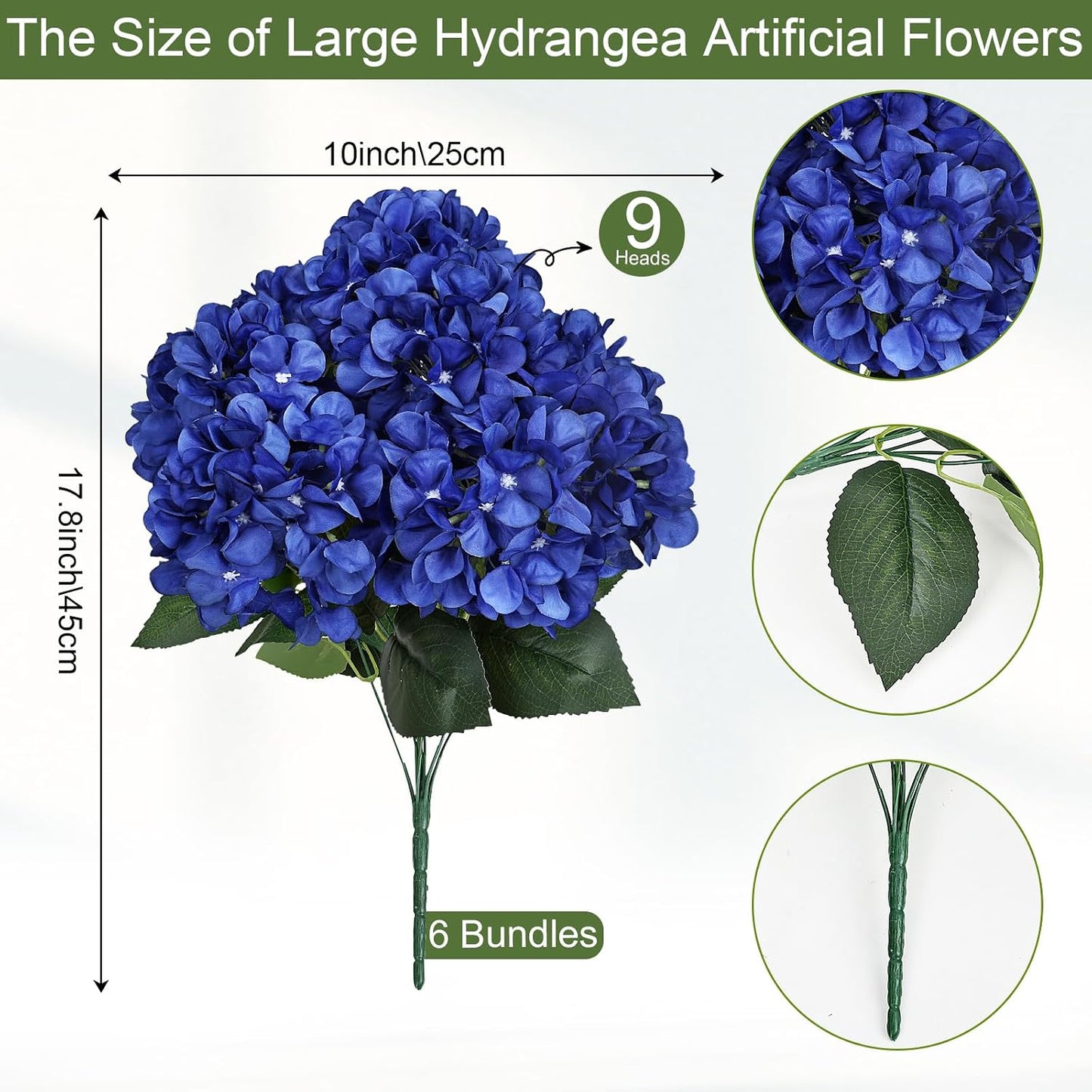 Dusty Blue Hydrangea Artificial Flowers Bulk - 6 PCS Large 54 Heads | Faux Silk Hydrangeas Bouquets for Wedding Events Party Table Centerpieces Decorations