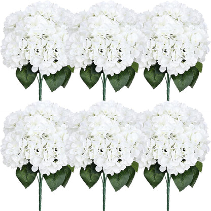 Dusty Blue Hydrangea Artificial Flowers Bulk - 6 PCS Large 54 Heads | Faux Silk Hydrangeas Bouquets for Wedding Events Party Table Centerpieces Decorations