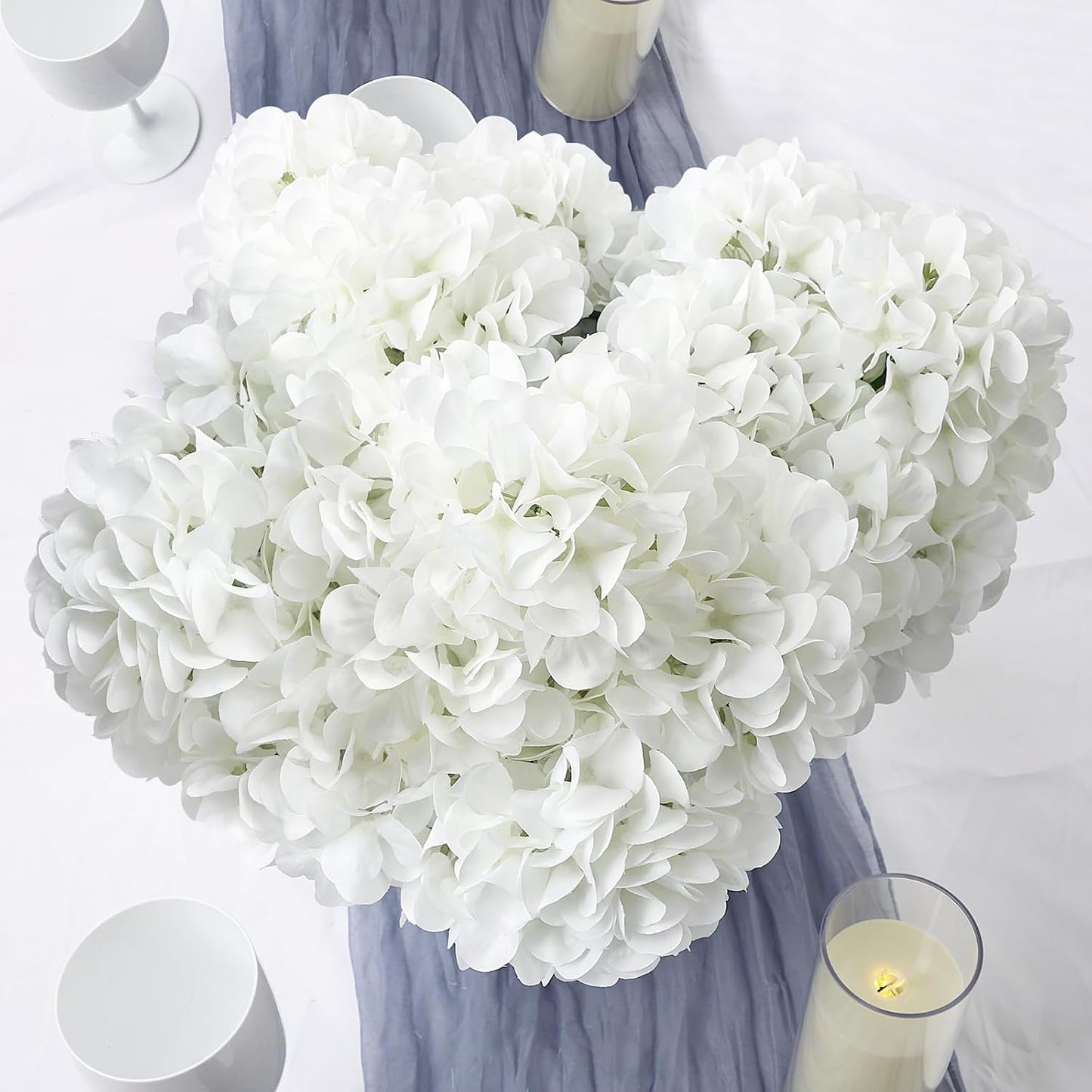 Dusty Blue Hydrangea Artificial Flowers Bulk - 6 PCS Large 54 Heads | Faux Silk Hydrangeas Bouquets for Wedding Events Party Table Centerpieces Decorations