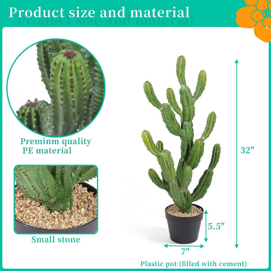 Artificial Cactus 32 INCH Tall Fake Cactus Plants Faux Cacti Saguaro with Planter for Indoor Outdoor Home Office Shop Garden Decoration