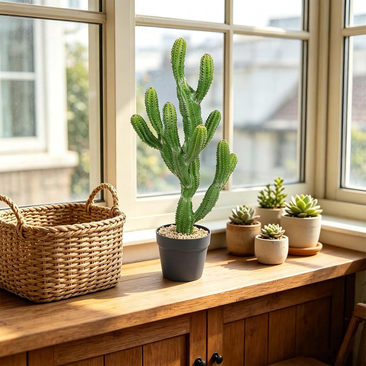Artificial Cactus 32 INCH Tall Fake Cactus Plants Faux Cacti Saguaro with Planter for Indoor Outdoor Home Office Shop Garden Decoration