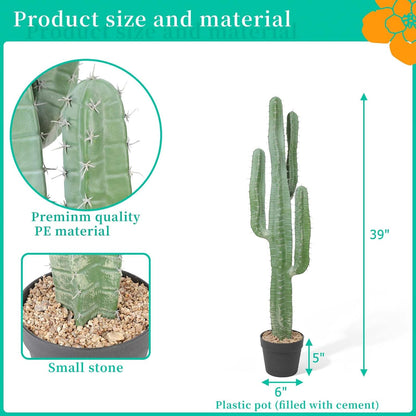 Artificial Cactus 32 INCH Tall Fake Cactus Plants Faux Cacti Saguaro with Planter for Indoor Outdoor Home Office Shop Garden Decoration