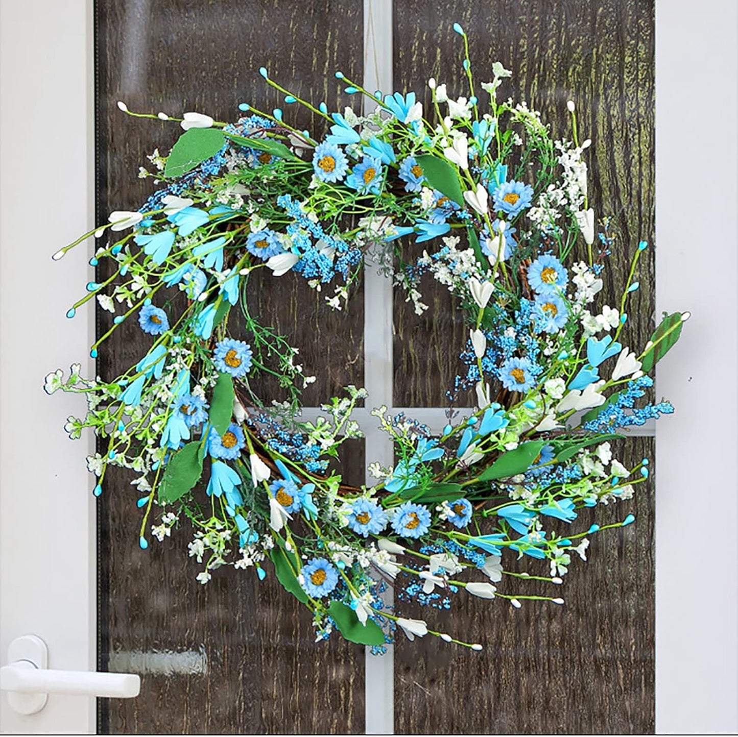 Ochine Artificial Forsythia Flower Wreath, Artificial Pink Forsythia Flower Wreath, Spring Wreath Summer Wreath Grapevine Yellow Wreath All Year Around Wreath for Front Door Wall Window Home Decor