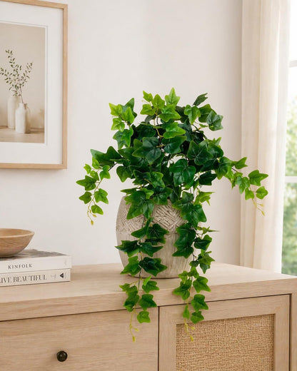 Fake Hanging Plant, Trailing Artificial Ivy Plant 32, Faux Trailing Plant Ivy Vine for Indoor Décor, Realistic Greenery Stem for Planters, Shelves & Wall Hanging Plants (No Pot)