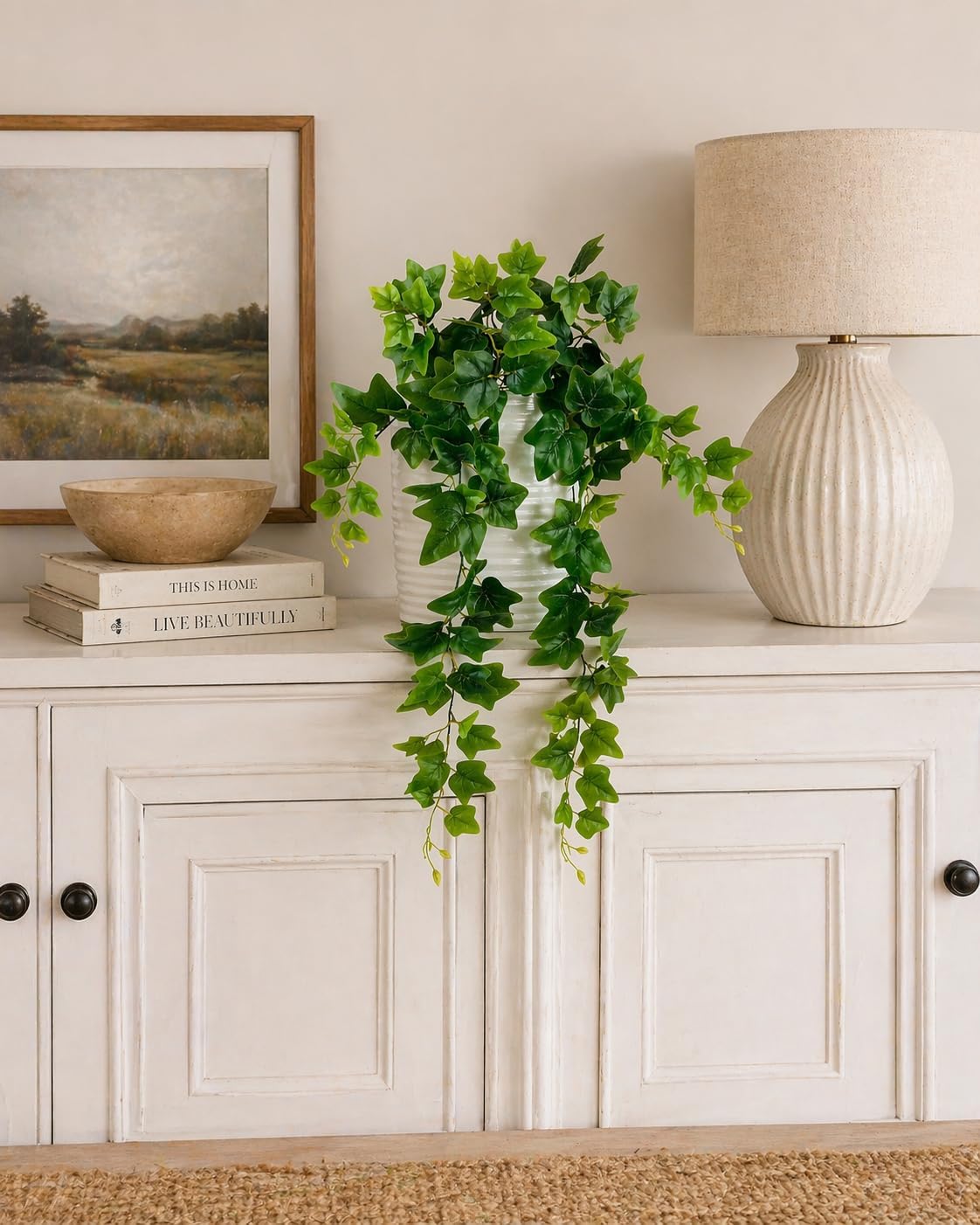 Fake Hanging Plant, Trailing Artificial Ivy Plant 32, Faux Trailing Plant Ivy Vine for Indoor Décor, Realistic Greenery Stem for Planters, Shelves & Wall Hanging Plants (No Pot)