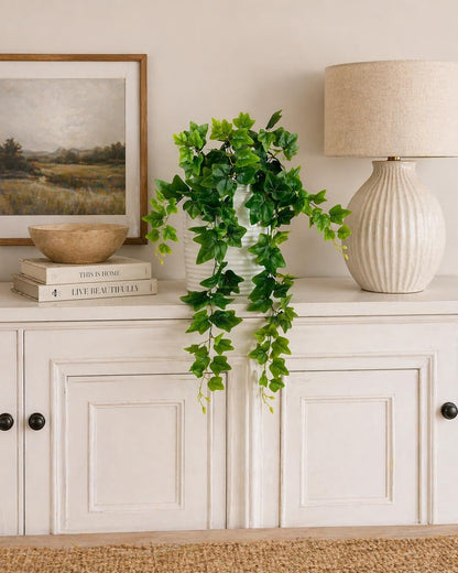 Fake Hanging Plant, Trailing Artificial Ivy Plant 32, Faux Trailing Plant Ivy Vine for Indoor Décor, Realistic Greenery Stem for Planters, Shelves & Wall Hanging Plants (No Pot)